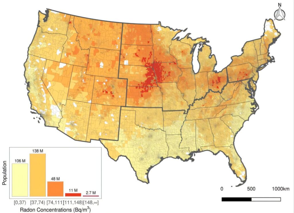 High Resolution Radon Mapping Identifies 25 Of U S Population At Improved Radon Gas Map 1024x742