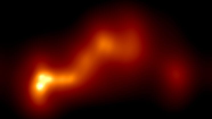 Astronomers Capture Twisting Jet from a Galaxy Five Billion Light Years Away