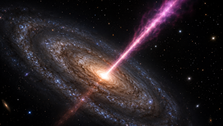 Galaxy 1.8 Billion Light-Years Away Has Emitted an Unusually Bright Radio Jet for More Than Eight Years