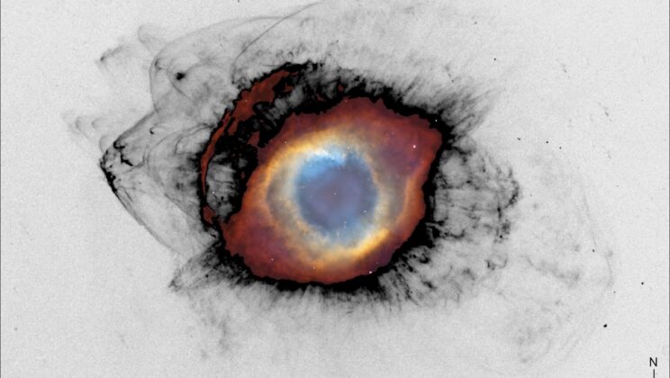 Tiny shock waves in the Helix Nebula are tracing how pieces of a dying star are torn apart