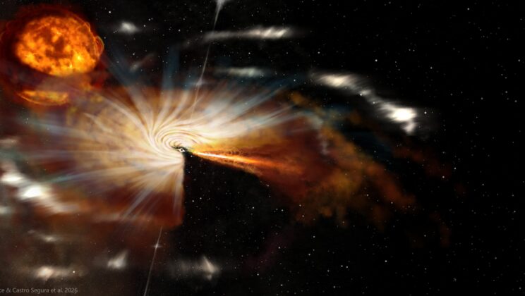 A black hole’s brightest outburst ended with a powerful cool wind that may have carried away as much matter as the black hole could swallow