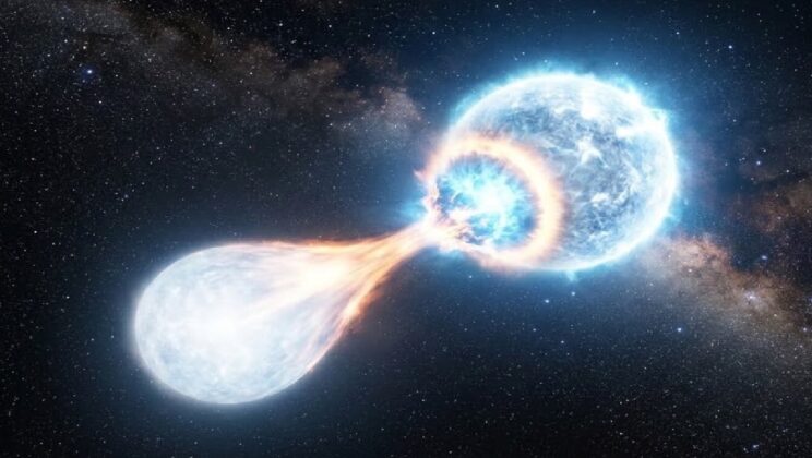 A white dwarf pair completes an orbit every 6 minutes — and keeps speeding up