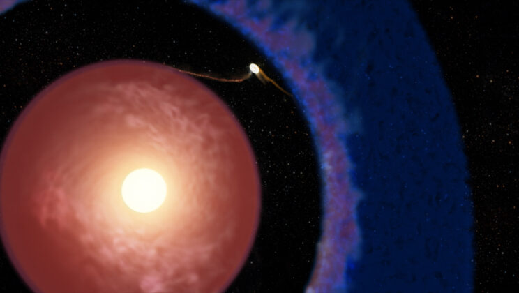 A giant planet is growing inside a narrow gap around a star less than 1 million years old