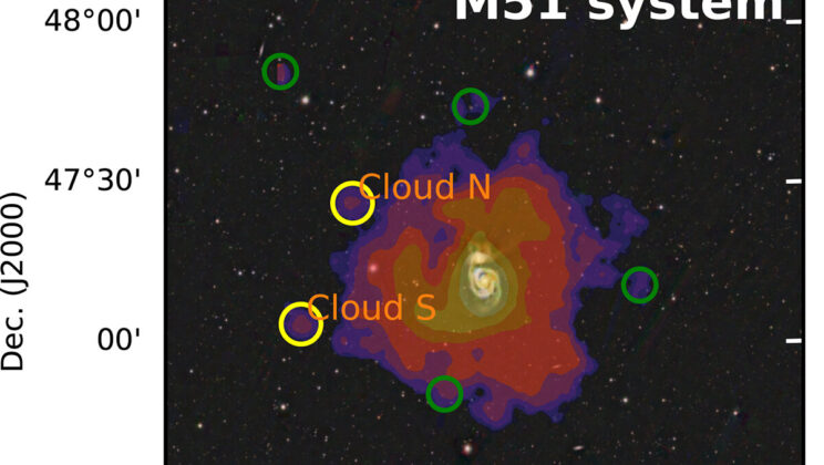 Two starless hydrogen clouds may be hiding dark matter halos near M51