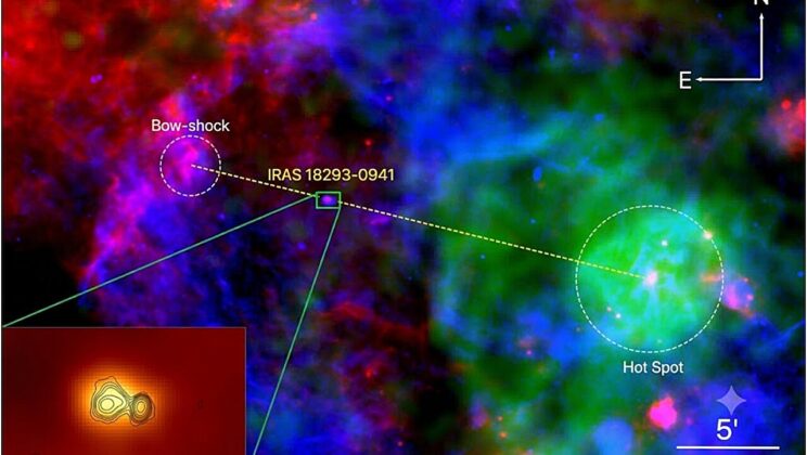 One jet from a hidden binary may be hitting a molecular cloud deep in the Milky Way