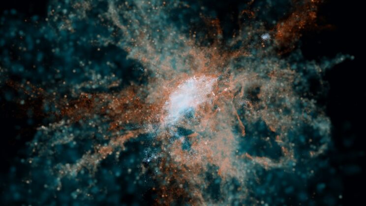 Metal-bearing gas was already moving at up to 250 kilometers per second around galaxies less than a billion years after the Big Bang